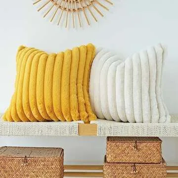 JOJUSIS Pack of 2 Faux Fur Plush Decorative Throw Pillow Covers Couch Cushion Case Soft Pillowcases (Mustard Yellow, 18 x 18-Inch)