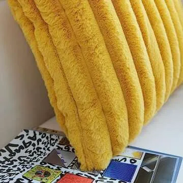 JOJUSIS Pack of 2 Faux Fur Plush Decorative Throw Pillow Covers Couch Cushion Case Soft Pillowcases (Mustard Yellow, 18 x 18-Inch)