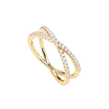 PAVOI 14K Gold Plated X Ring with CZ Diamonds - Elegant Criss Cross Design