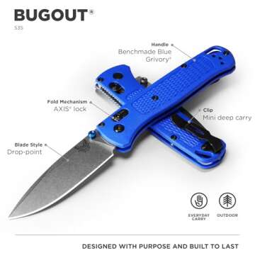 Benchmade - Bugout 535 EDC Knife with Blue Grivory Handle (535)