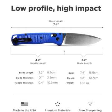 Benchmade - Bugout 535 EDC Knife with Blue Grivory Handle (535)