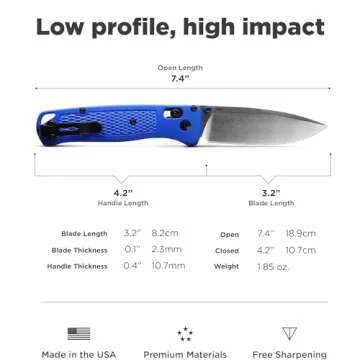 Benchmade - Bugout 535 EDC Knife with Blue Grivory Handle (535)