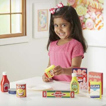 Melissa & Doug Wooden Pantry Products Play Food Set (9 pcs) Pretend Play Kitchen Accessories, Food Sets For Kids Kitchen, Wooden Grocery Sets For Kids Ages 3+