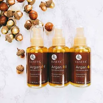 L LUSETA Argan Oil Hair Serum, 100% Pure Argan Oil for Frizzy Control Dry Damage , Repair, Shine Smoothing Strengthening & Nourishing, 3.38 Fluid Ounces