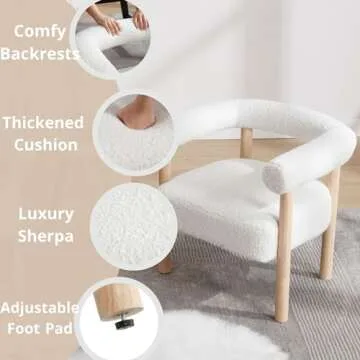 RIVOVA Barrel Accent Chair, Sherpa Upholstered Modern Armchair Accent Chair Comfy White Accent Chair with Curved Backrest and Wood Legs for Living Room, Bedroom, Office