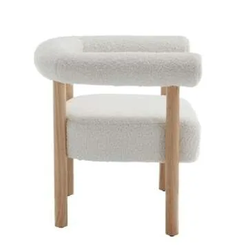 RIVOVA Barrel Accent Chair, Sherpa Upholstered Modern Armchair Accent Chair Comfy White Accent Chair with Curved Backrest and Wood Legs for Living Room, Bedroom, Office
