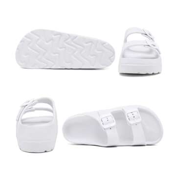Women's White Platform Sandals with Arch Support, Adjustable Two Strap Thick Soles Sandal, Comfort Lightweight Slides Beach Home and Street