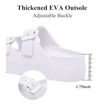 Women's White Platform Sandals with Arch Support, Adjustable Two Strap Thick Soles Sandal, Comfort Lightweight Slides Beach Home and Street