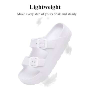 Women's White Platform Sandals with Arch Support, Adjustable Two Strap Thick Soles Sandal, Comfort Lightweight Slides Beach Home and Street