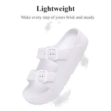 Women's White Platform Sandals with Arch Support, Adjustable Two Strap Thick Soles Sandal, Comfort Lightweight Slides Beach Home and Street