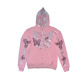 Stylish Oversized Skeleton Zip Up Hoodie for Fall Weather
