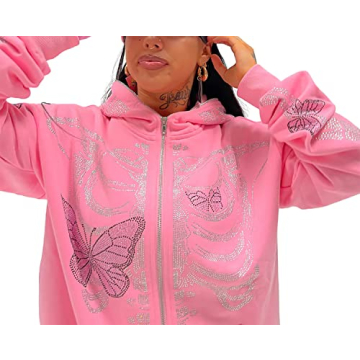 Stylish Oversized Skeleton Zip Up Hoodie for Fall Weather