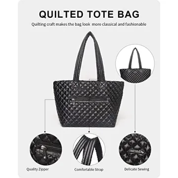 Hsitandy Quilted Tote Bag for Women, Cute Quilted Crossbody Tote Bags for Women Waterproof Lightweight Handbags and Purses Designer Work Totes with Zipper