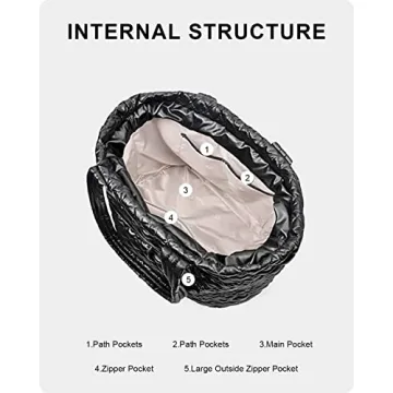 Hsitandy Quilted Tote Bag for Women, Cute Quilted Crossbody Tote Bags for Women Waterproof Lightweight Handbags and Purses Designer Work Totes with Zipper