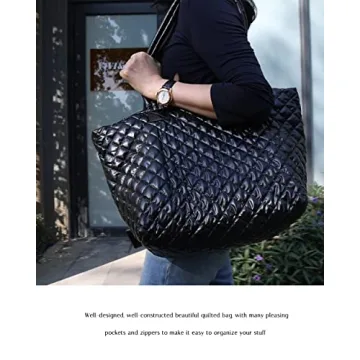 Hsitandy Quilted Tote Bag for Women, Cute Quilted Crossbody Tote Bags for Women Waterproof Lightweight Handbags and Purses Designer Work Totes with Zipper