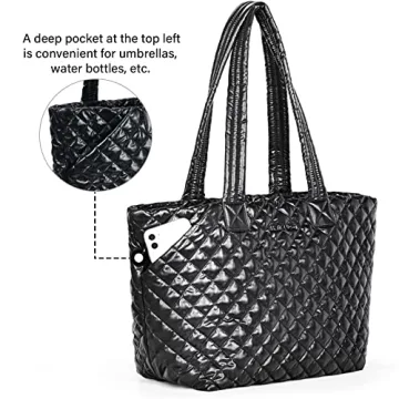 Hsitandy Quilted Tote Bag for Women, Cute Quilted Crossbody Tote Bags for Women Waterproof Lightweight Handbags and Purses Designer Work Totes with Zipper