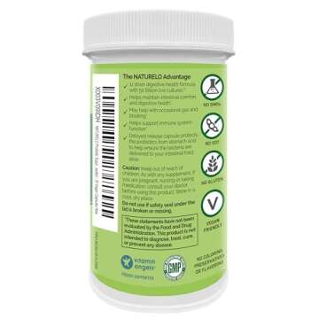 NATURELO Probiotics for Digestive Health - 50 Billion CFU, 11 Strains Daily Supplement - Boosts Immune System, Delayed Release, 30 Vegetarian Capsules
