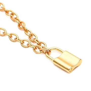 FILOL Women Gold/Silver Color Lock Pendant Necklace Brand Stainless Steel Cable Chain Necklace Jewelry Gift (Gold)