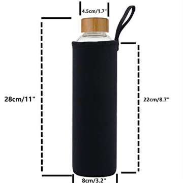 sunkey 32 oz Glass Water Bottle with Time Marker Bamboo Lid Neoprene Sleeve for to Go Travel Gym Hom...