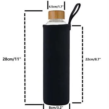 sunkey 32 oz Glass Water Bottle with Time Marker Bamboo Lid Neoprene Sleeve for to Go Travel Gym Hom...