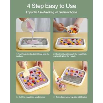 MOKKOM Rolled Ice Cream Maker, Frozen Fruit Ice Cream Maker with 2 Spatulas, Frozen Yogurt Maker Machine, Soft Serve Ice Cream Machine for Making Rolled Ice Cream, Frozen Yogurt, Sorbet - Green