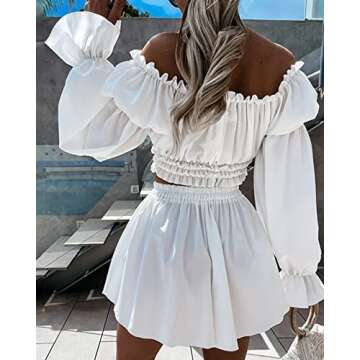 uncinba Womens Summer 2 Piece Outfits Sexy Off The Shoulder Crop Tops Wide Leg Loose Shorts Set Jumpsuits