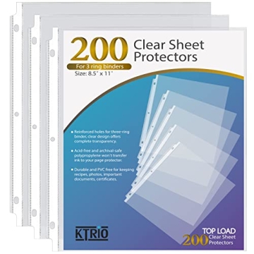 KTRIO 200 Pack Sheet Protectors 8.5 x 11 inch, Clear Page Protector for 3 Ring Binder, Plastic Sleev...