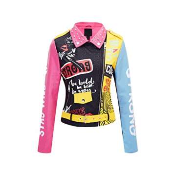 Bellivera Faux Leather Jacket for Women - Floral Studded Biker Coat