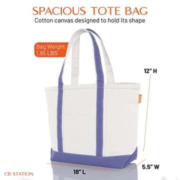 CB STATION Medium Classic Canvas Tote Bag for Women, Top Zipper Closure, Outer Pocket, Daily Essentials, Groceries, Traveling