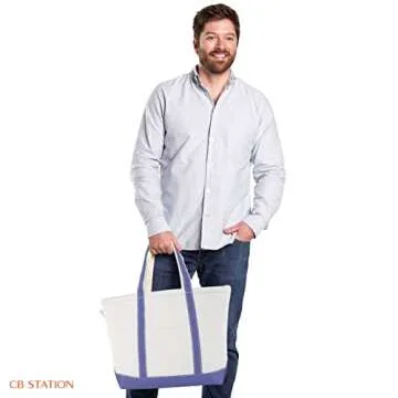 CB STATION Medium Classic Canvas Tote Bag for Women, Top Zipper Closure, Outer Pocket, Daily Essentials, Groceries, Traveling