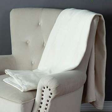 Cotton Throw Blanket for Couch, 60x50 in, Woven Warm and Soft Lightweight Ivory Cream Throw, Herringbone Weave Boho Farmhouse