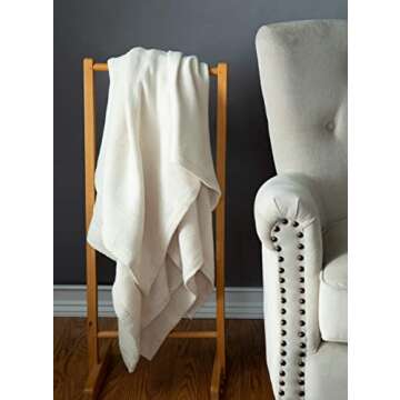 Cotton Throw Blanket for Couch, 60x50 in, Woven Warm and Soft Lightweight Ivory Cream Throw, Herringbone Weave Boho Farmhouse