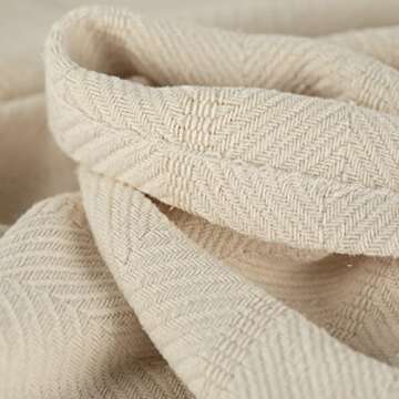 Cotton Throw Blanket for Couch, 60x50 in, Woven Warm and Soft Lightweight Ivory Cream Throw, Herringbone Weave Boho Farmhouse