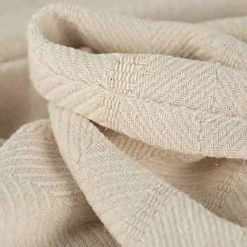 Cotton Throw Blanket for Couch, 60x50 in, Woven Warm and Soft Lightweight Ivory Cream Throw, Herringbone Weave Boho Farmhouse