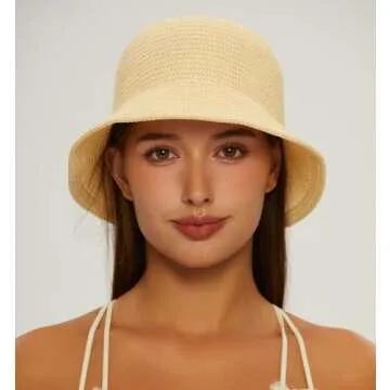 MEINICIY Womens Bucket Hat, Beach Sun Hat for Women, Sun Protection Bamboo Mesh Woven Foldable Packa...
