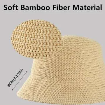 MEINICIY Womens Bucket Hat, Beach Sun Hat for Women, Sun Protection Bamboo Mesh Woven Foldable Packable, Beige