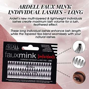 Ardell Faux Mink Individual Lashes - Long Black, Lightweight, Natural-Looking DIY Lash Clusters, Reusable Eyelash Extensions, 4 Pack
