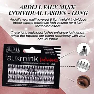 Ardell Faux Mink Individual Lashes - Long Black, Lightweight, Natural-Looking DIY Lash Clusters, Reusable Eyelash Extensions, 4 Pack