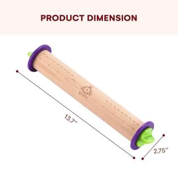 Kitchtic Rolling Pin with Thickness Rings - Adjustable Wooden Rolling Pin - Baking Essential and Roller Tool - Consistent Thickness - Easy to Clean - Beechwood Material - 13.7 x 2.75 x 2.75 inches