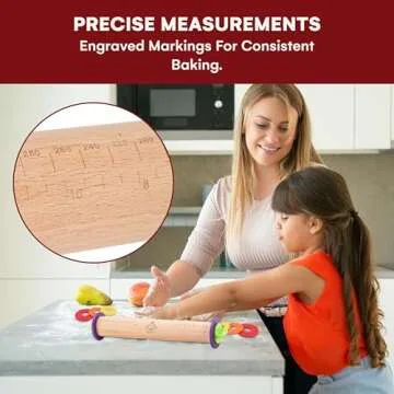 Kitchtic Rolling Pin with Thickness Rings - Adjustable Wooden Rolling Pin - Baking Essential and Roller Tool - Consistent Thickness - Easy to Clean - Beechwood Material - 13.7 x 2.75 x 2.75 inches