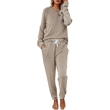 Eurivicy Women's Loungewear Set Solid 2 Piece Long Sleeve Pullover and Drawstring Sweatpants Sport O...