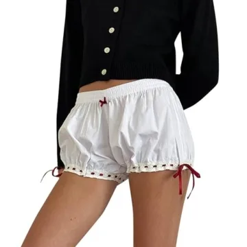 Bloomer Shorts for Women Ruffle Hem Gingham Lolita Micro Shorts Cute Low Waist Plaid Boxer Shorts Y2...