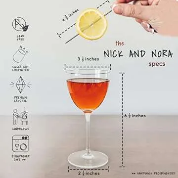 PURE MORA Nick and Nora Glasses, Set of 4-6oz - Smaller Cocktail Glass for Bijou, Old Pal, Aperitifs...