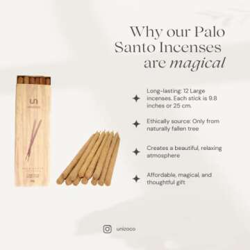 Palo Santo Incense Sticks | 12 Hand Rolled Palo Santo Resin Incense Sticks Large 9.8" | for Healing, Meditating, and Whole-Body Stress Relief & Support |100% Wild Natural from Ecuador