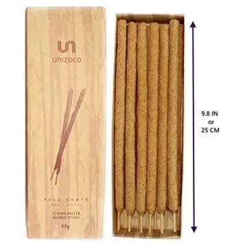 Palo Santo Incense Sticks | 12 Hand Rolled Palo Santo Resin Incense Sticks Large 9.8" | for Healing, Meditating, and Whole-Body Stress Relief & Support |100% Wild Natural from Ecuador
