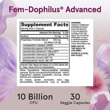 Jarrow Formulas Fem-Dophilus Advanced Probiotics 10 Billion CFU With 6 Science-Backed Strains, Dietary Supplement for Vaginal, Urinary Tract and Digestive Support, 30 Veggie Capsules, 30 Day Supply