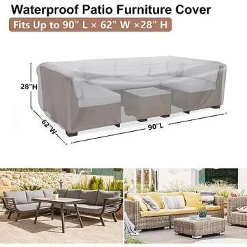BROSYDA Patio Furniture Covers Waterproof, 90" L × 62" W ×28" H Rectangular Outdoor Furniture Set ...
