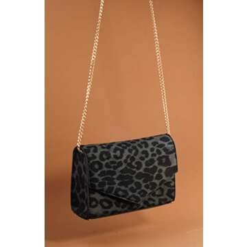 HOXIS Leopard Print Envelope Evening Clutch Women Chain Shoulder Bag (Grey Leopard Print)