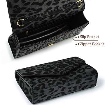 HOXIS Leopard Print Envelope Evening Clutch Women Chain Shoulder Bag (Grey Leopard Print)