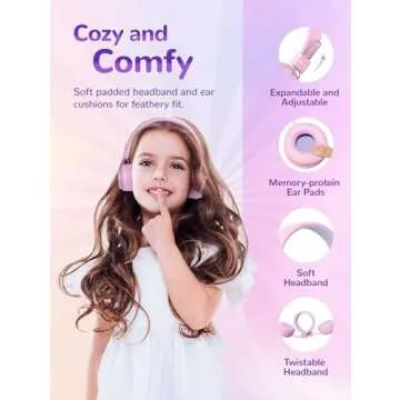 iClever BTH03 Kids Bluetooth Headphones, Colorful LED Lights, 35H Playtime, Bluetooth 5.4, Type C Fast Charging, Safe Volume, Stereo Sound Mic, On Ear Kids Wireless Headphones for iPad Airplane, Pink